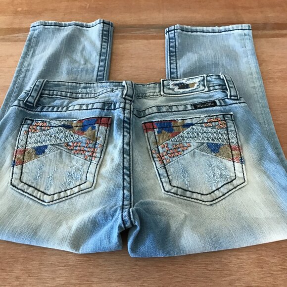 Miss Me Cuffed Capri Jeans Women 28 Blue Low Rise Distressed Embroidered 17200 - Picture 1 of 15